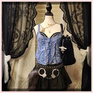 🍦 Y2K RARE BOHEMIAN FESTIVAL WHIMSIGOTH TRIBAL WESTERN CROP SHIRT